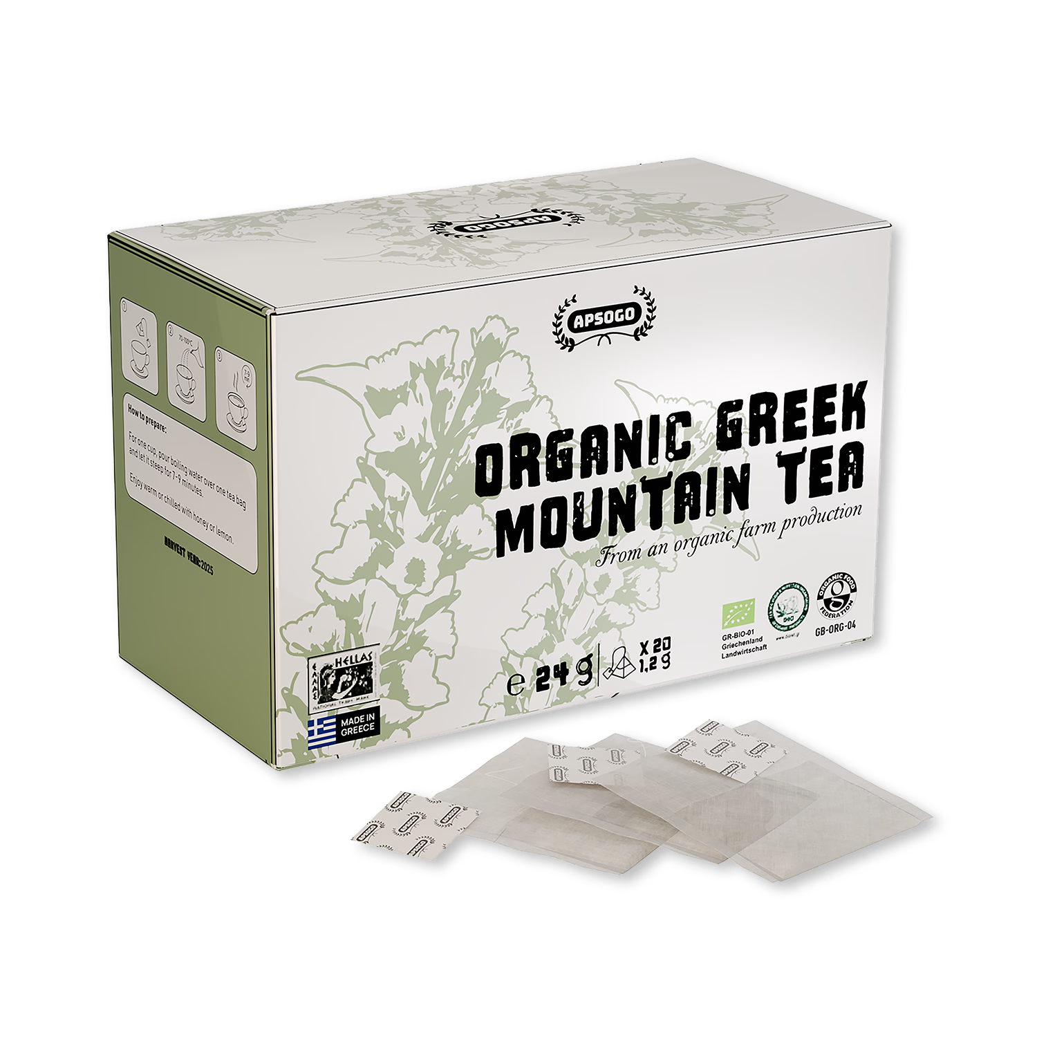 APSOGO organic Greek mountain tea 20 tea bags UK version