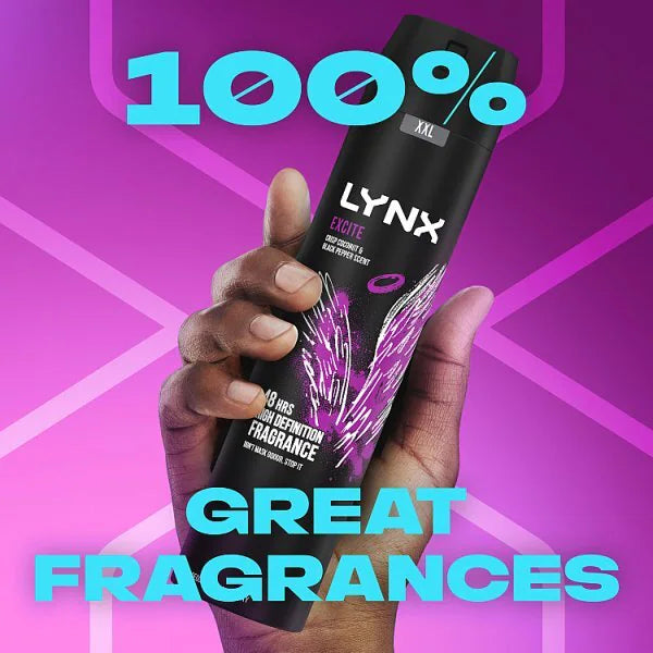 Lynx Excite body spray crisp coconut black pepper 250ml, imported from the UK