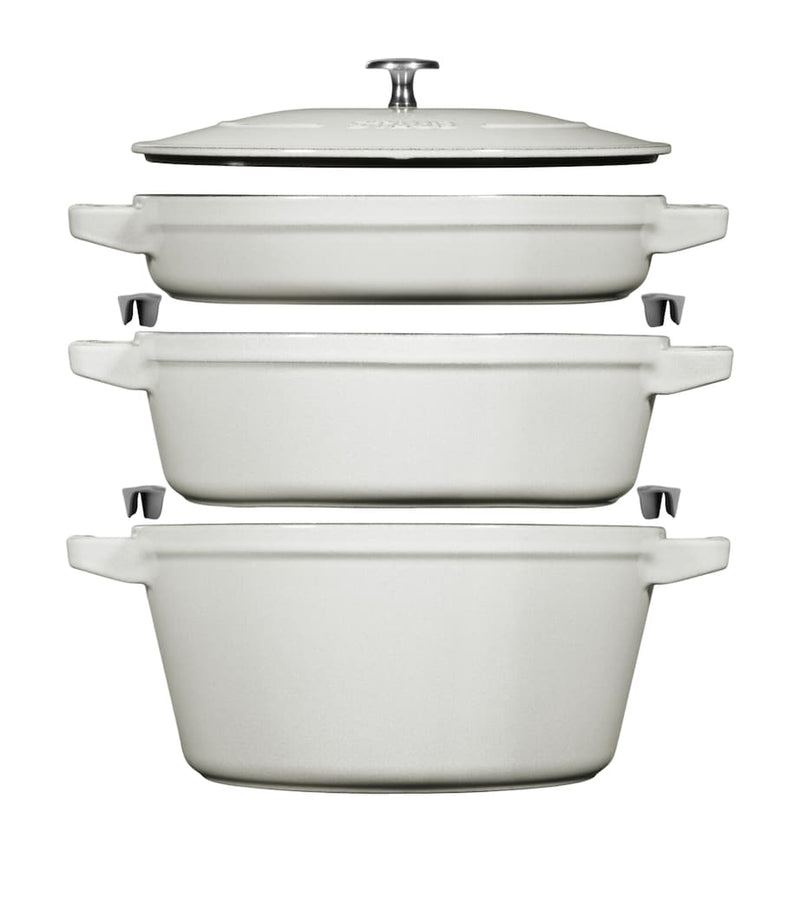Staub 3-piece round stackable cocotte set 24cm - British product