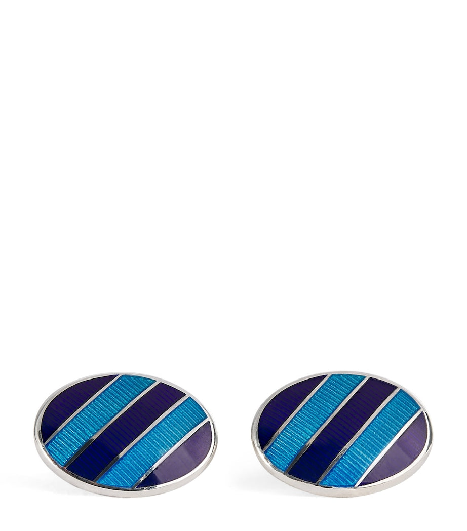 Deakin & Francis sterling silver enamel cufflinks denim blue stripes (British brand)