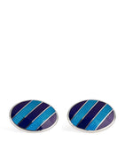Deakin & Francis sterling silver enamel cufflinks denim blue stripes (British brand)