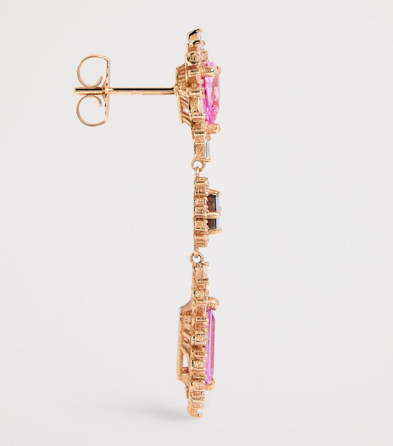 Suzanne Kalan drop earrings pink sapphire opal diamond (British brand)