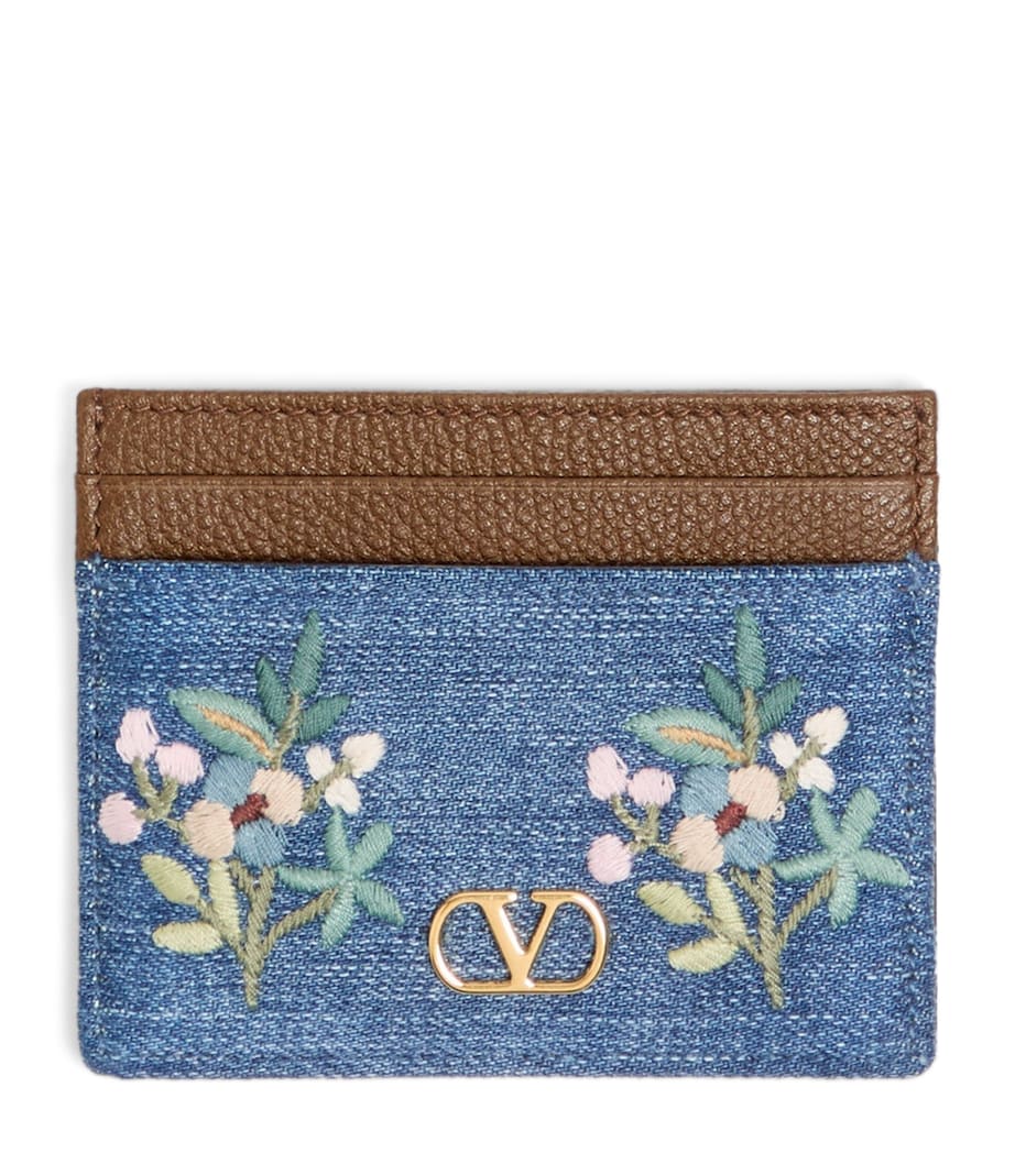 Valentino Garavani denim-leather VLogo signature card holder, UK version