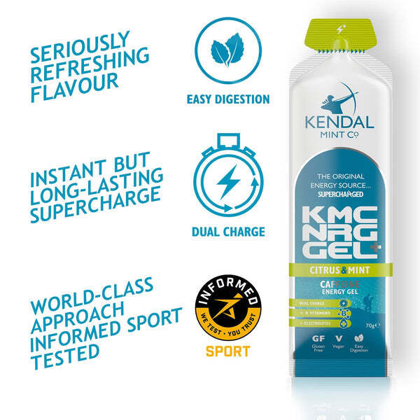 KMC NRG GEL+ citrus mint caffeine gel bundle 48x70g - British product