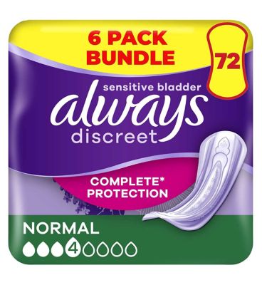 Always Discreet Incontinence Pads Normal - 72 pads (6 pack bundle) GOODS Boots   