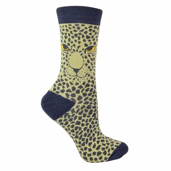 Miss Sparrow Ladies Animal Design Bamboo Socks 4-7 UK GOODS Superdrug Leopards (Olive)  