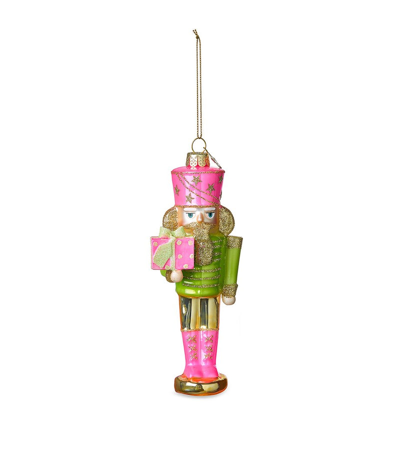 Glass-Blown Nutcracker Tree Decoration with Hanging Loop, 16.5cm Height