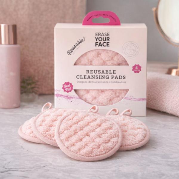 Erase Your Face reusable pink popcorn cleansing pads 4 pack (British brand)