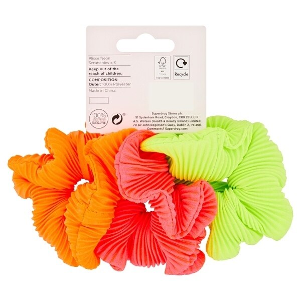 Studio London Plisse Scrunchies 3pk Neon