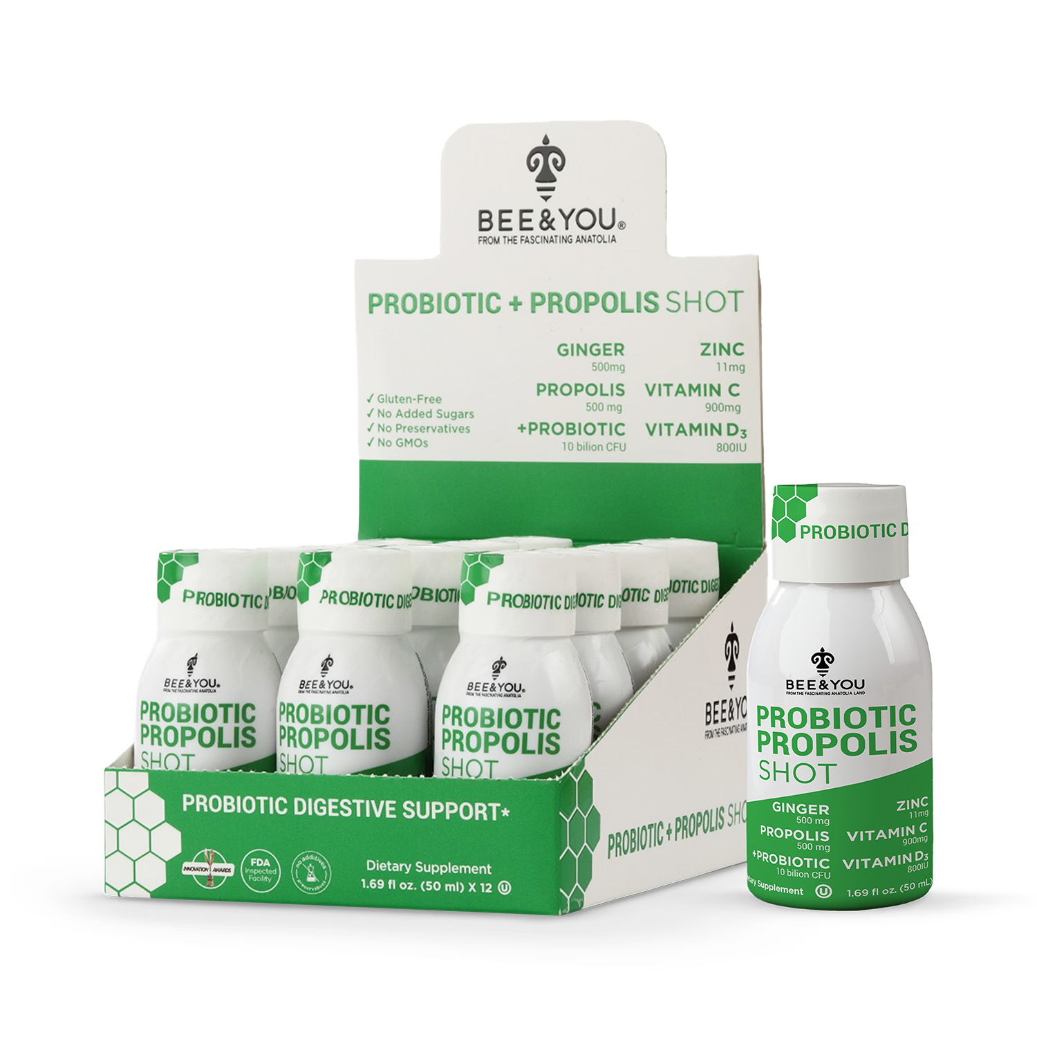 Bee&You immune shots propolis probiotics vitamins 50ml x 12 - British product