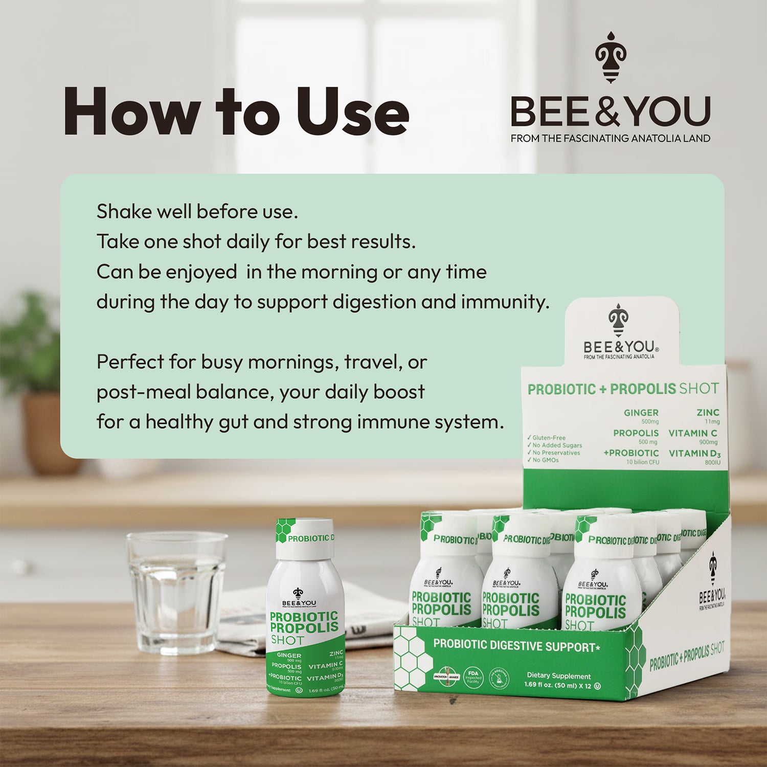 Bee&You immune shots propolis probiotics vitamins 50ml x 12 - British product