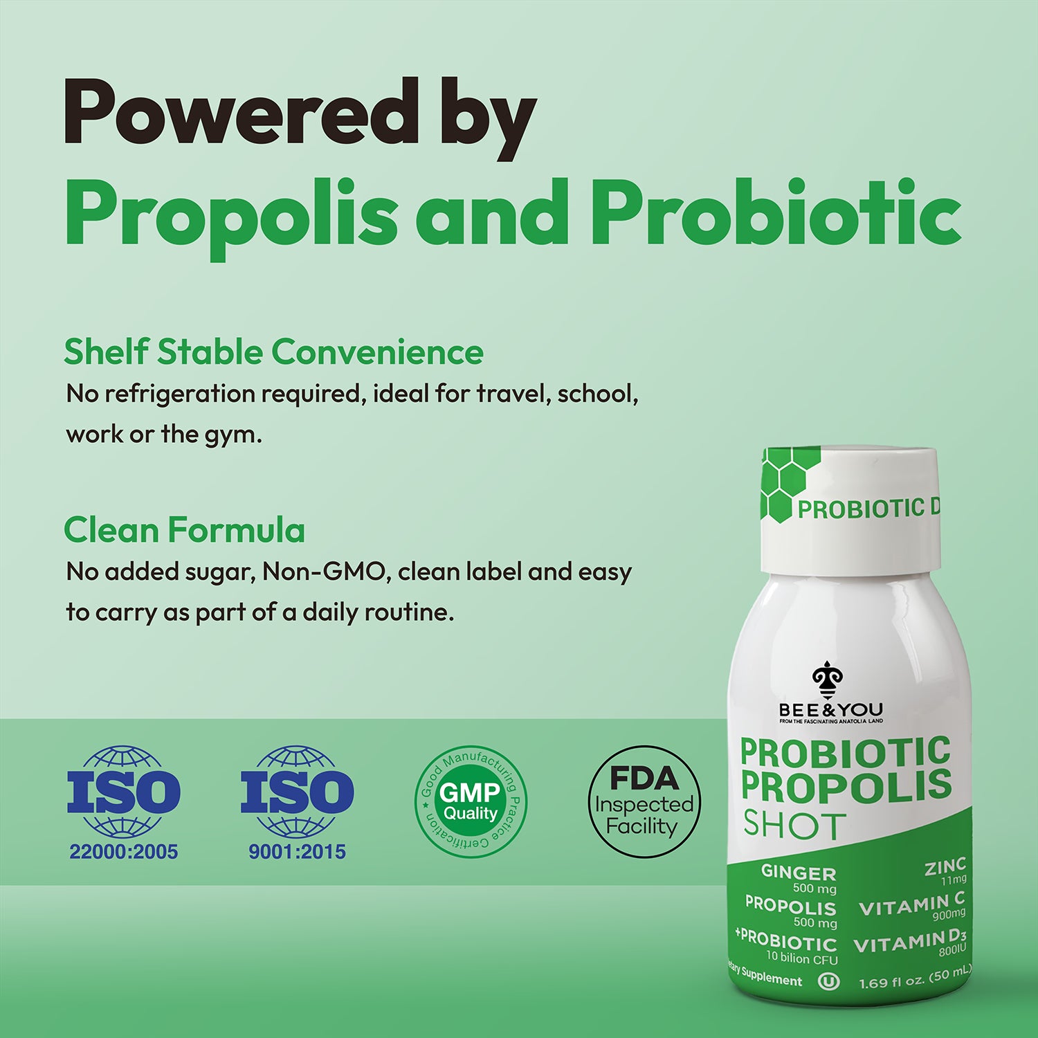 Bee&You immune shots propolis probiotics vitamins 50ml x 12 - British product