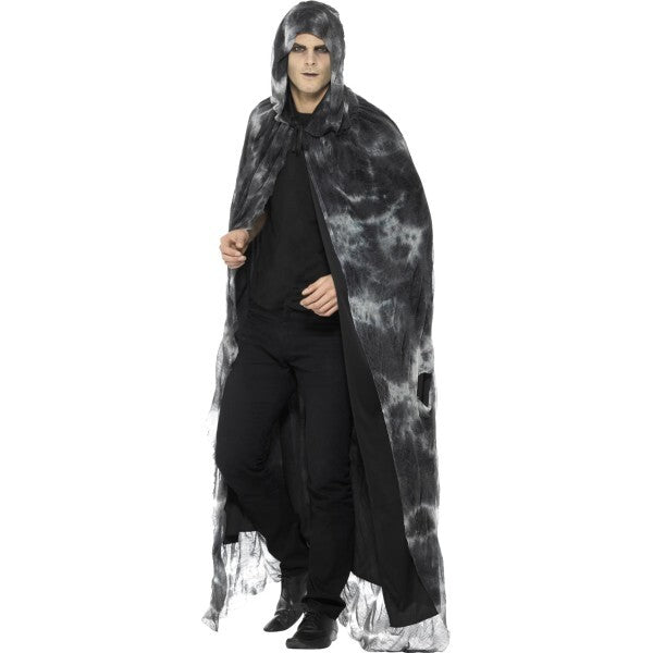 Smiffys Deluxe Spellbound Decayed Cape black grey tie-dye (British brand)