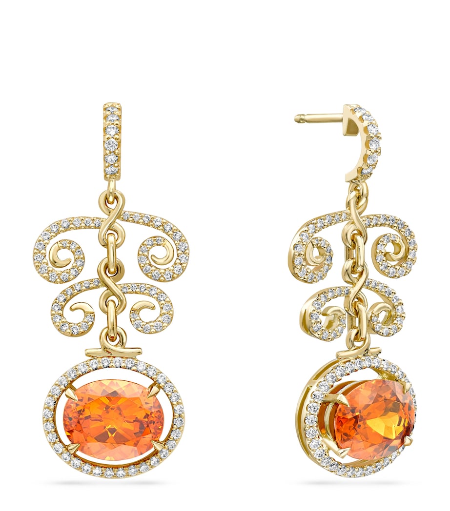Boodles diamond and garnet earrings 18kt yellow gold Vienna collection, imported from the UK