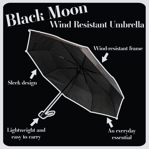 Drizzles wind resistant compact black umbrella, imported from the UK