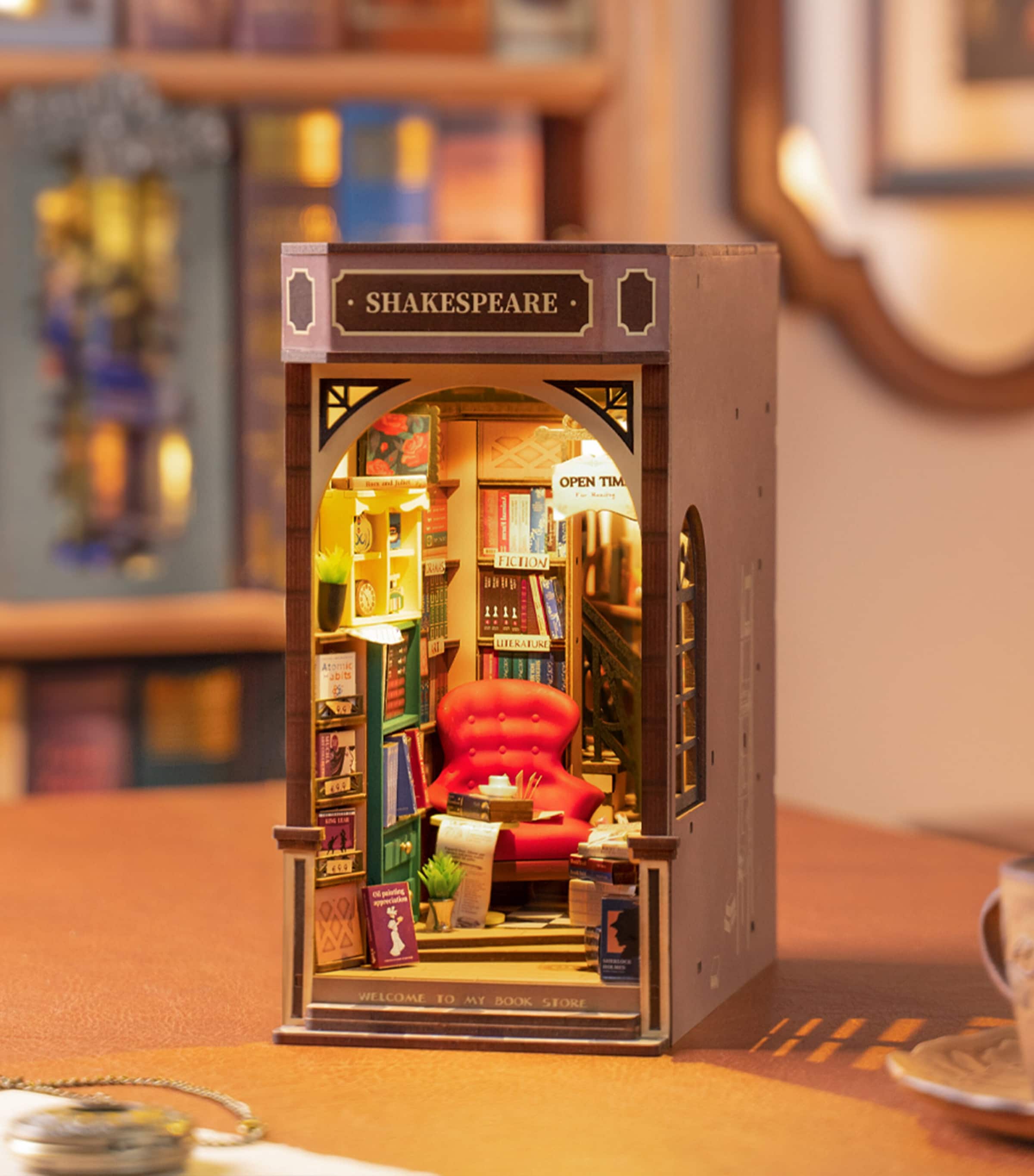 Robotime Shakespeare's Bookstore Booknook kit, imported from the UK