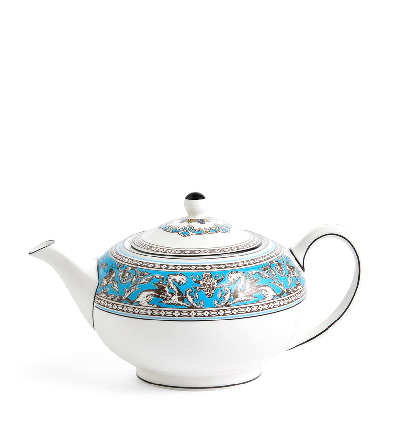Wedgwood Florentine Turquoise bone china tea set with teapot and bowls (British brand)