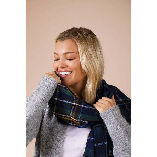 SVNX tartan print scarf in navy, UK version