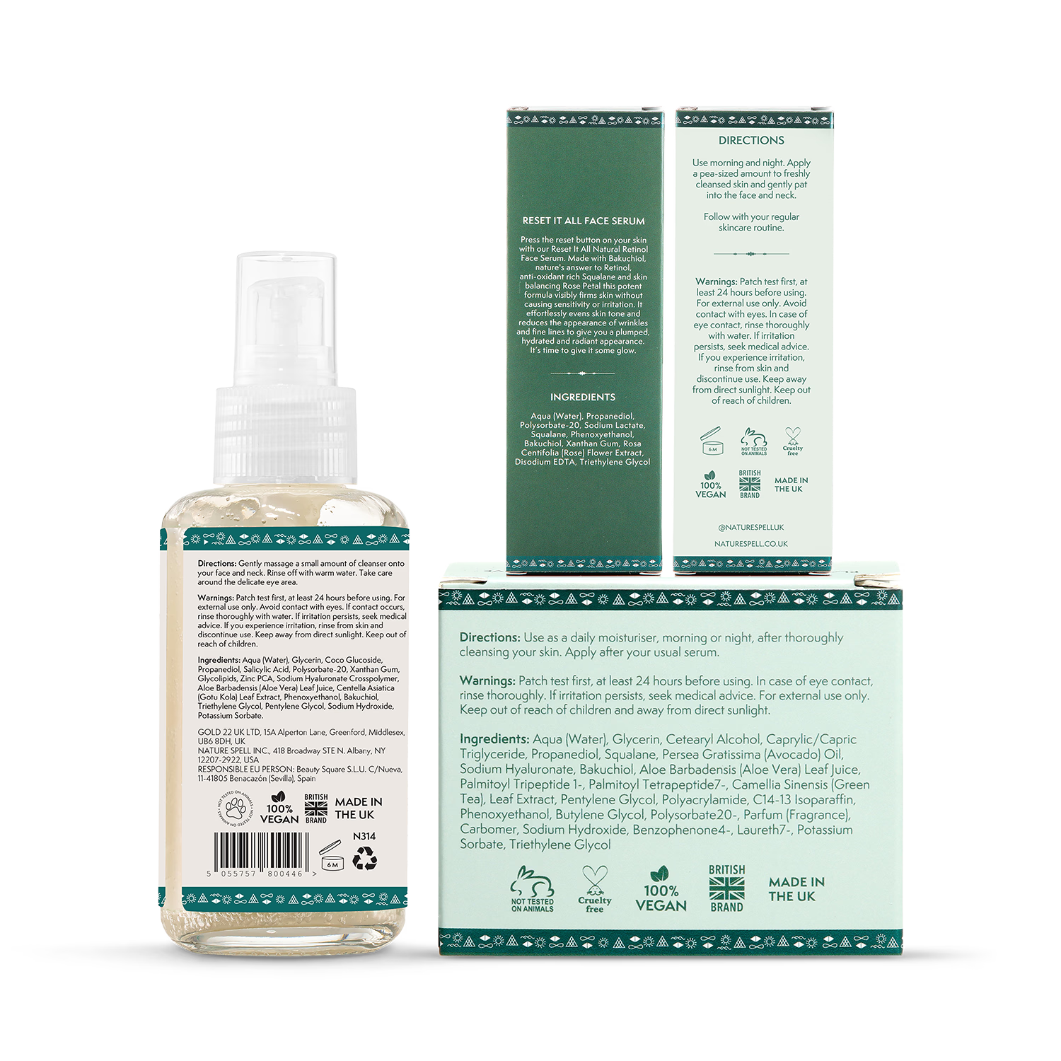 Nature Spell Bakuchiol and Cica Skincare Collection, imported from the UK