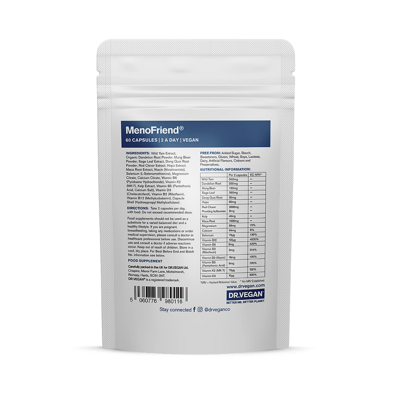 Dr VEGAN MenoFriend menopause supplement 60 capsules (British brand)