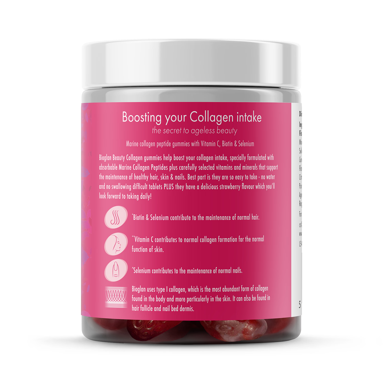 Hydrolysed Marine Collagen Gummies 60 Count Strawberry Flavour for Hair, Skin, and Nails