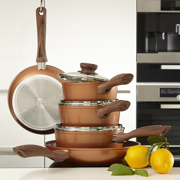 JML Copper Stone saucepan set with lids - imported from the UK