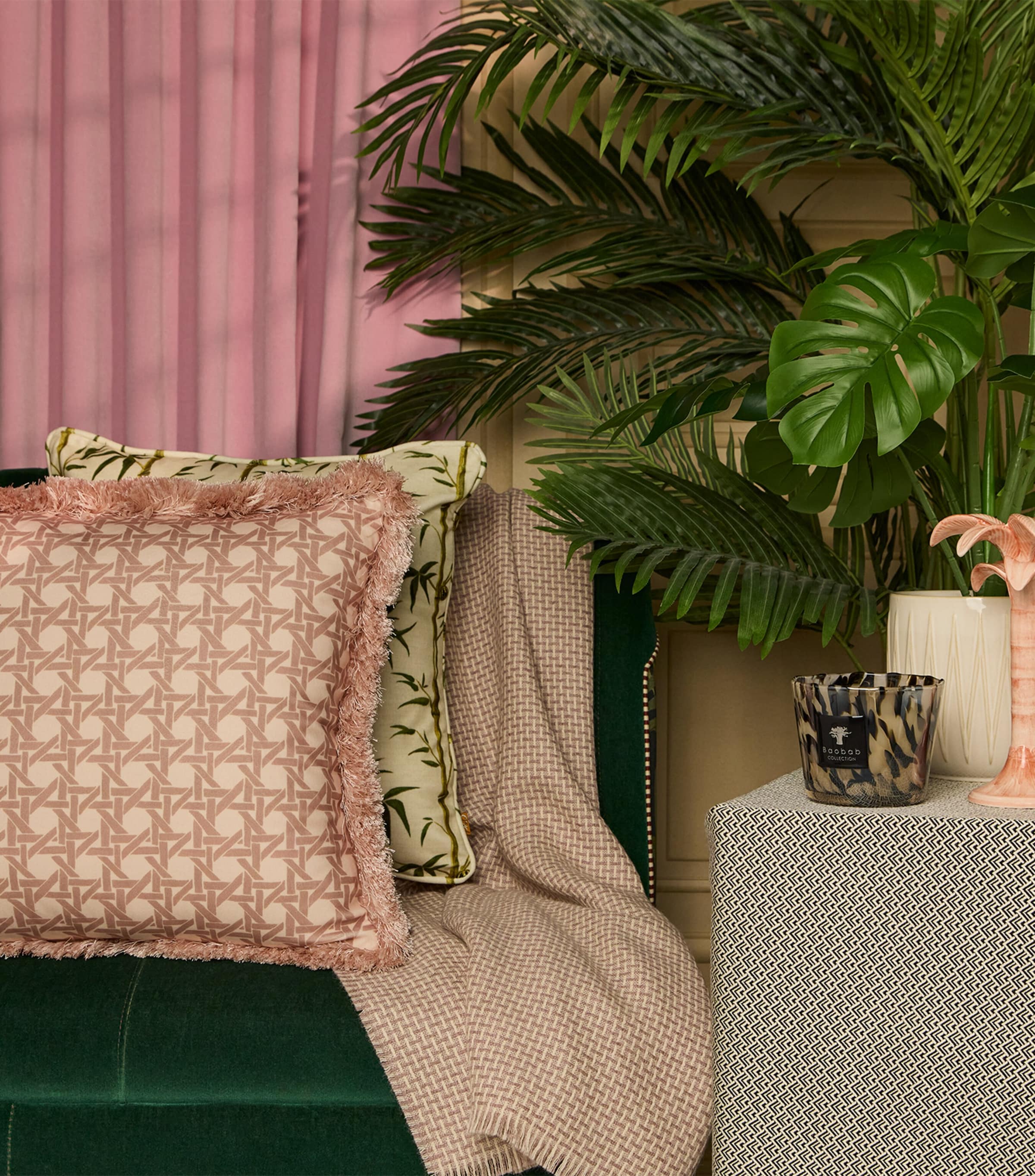 Poodle & Blonde fringed rattan cushion 50cm x 50cm, imported from the UK