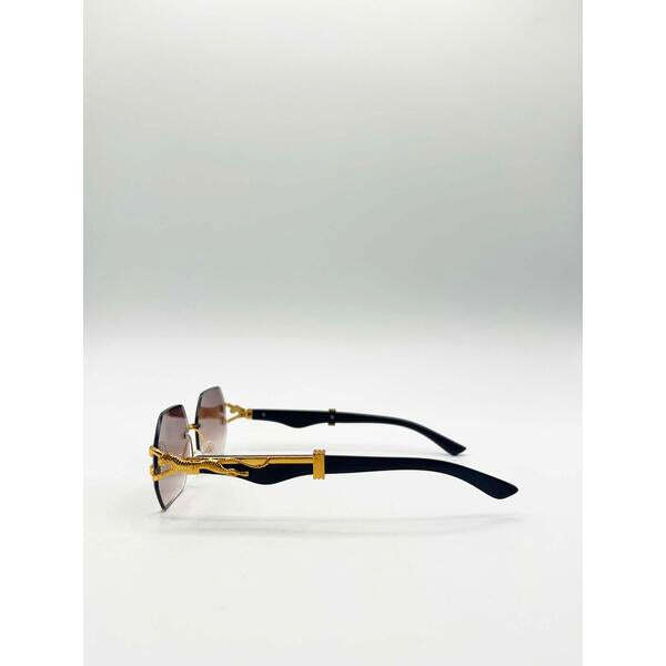 SVNX rimless oval geometric sunglasses in gold and brown - British product