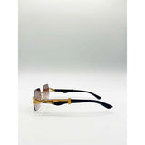 SVNX rimless oval geometric sunglasses in gold and brown - British product