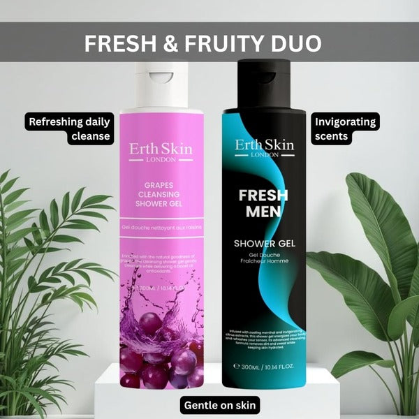 ErthSkin shower gels duo Fresh Men and Grapes 2x300ml, UK version