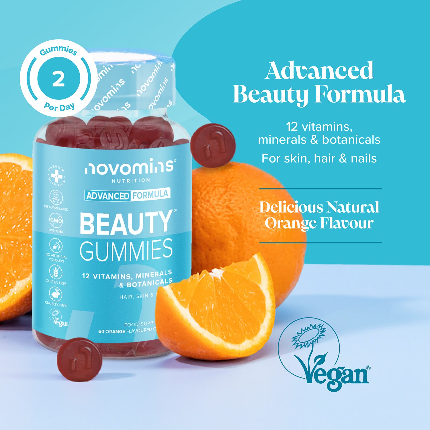 Novomins hair skin nails orange gummies 60 count - British product