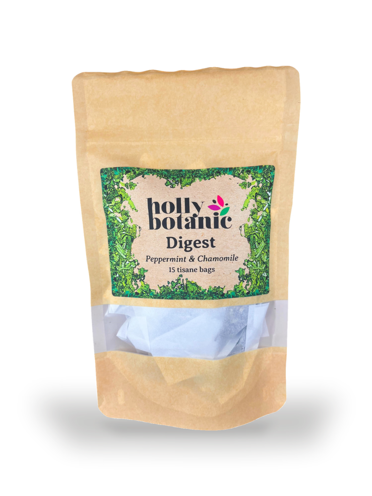 Holly Botanic Digest Tisane peppermint chamomile tea bags, imported from the UK