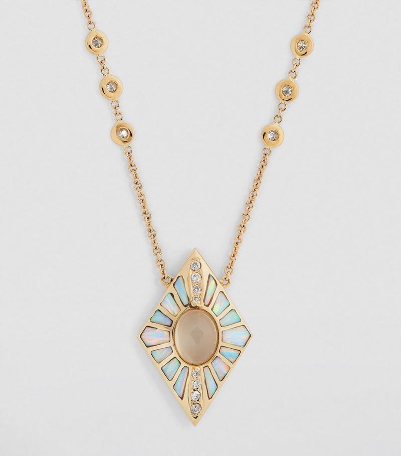 Jacquie Aiche yellow gold diamond moonstone opal inlay necklace - British product