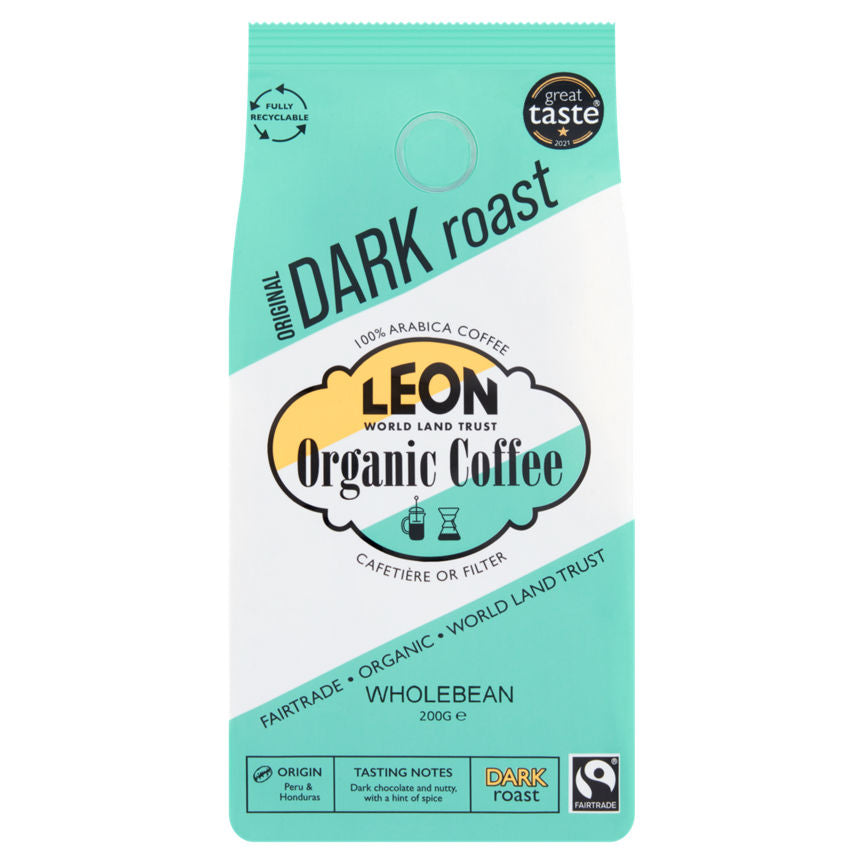 Leon Fairtrade Organic Coffee Dark Roast Whole Bean GOODS ASDA   