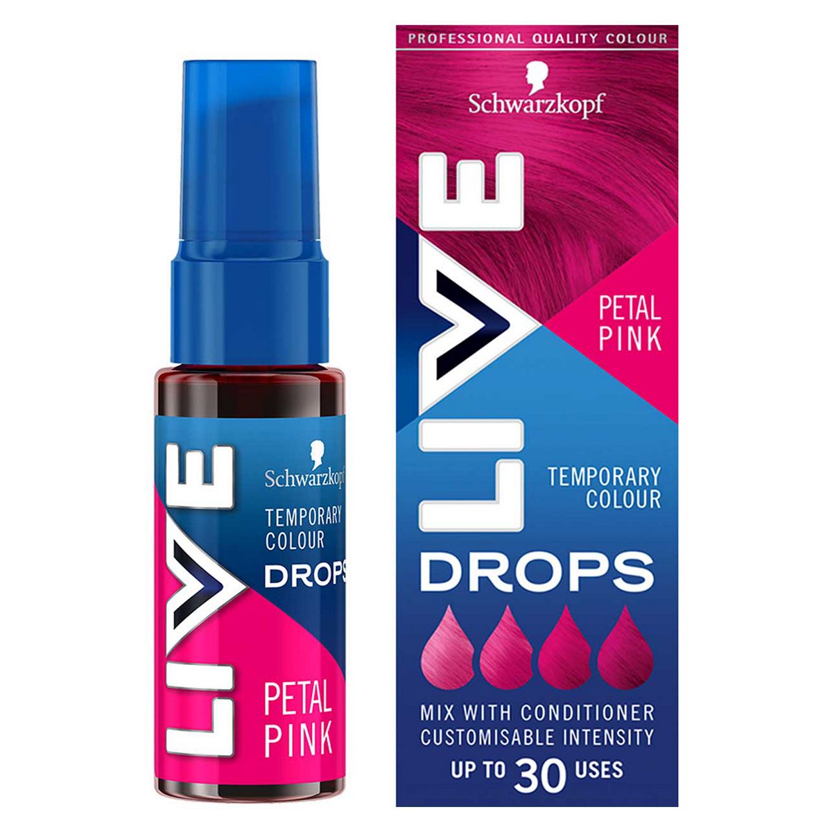 Schwarzkopf LIVE Colour Drops Semi-permanent Pink Hair Dye Petal Pink 30ml GOODS Boots   