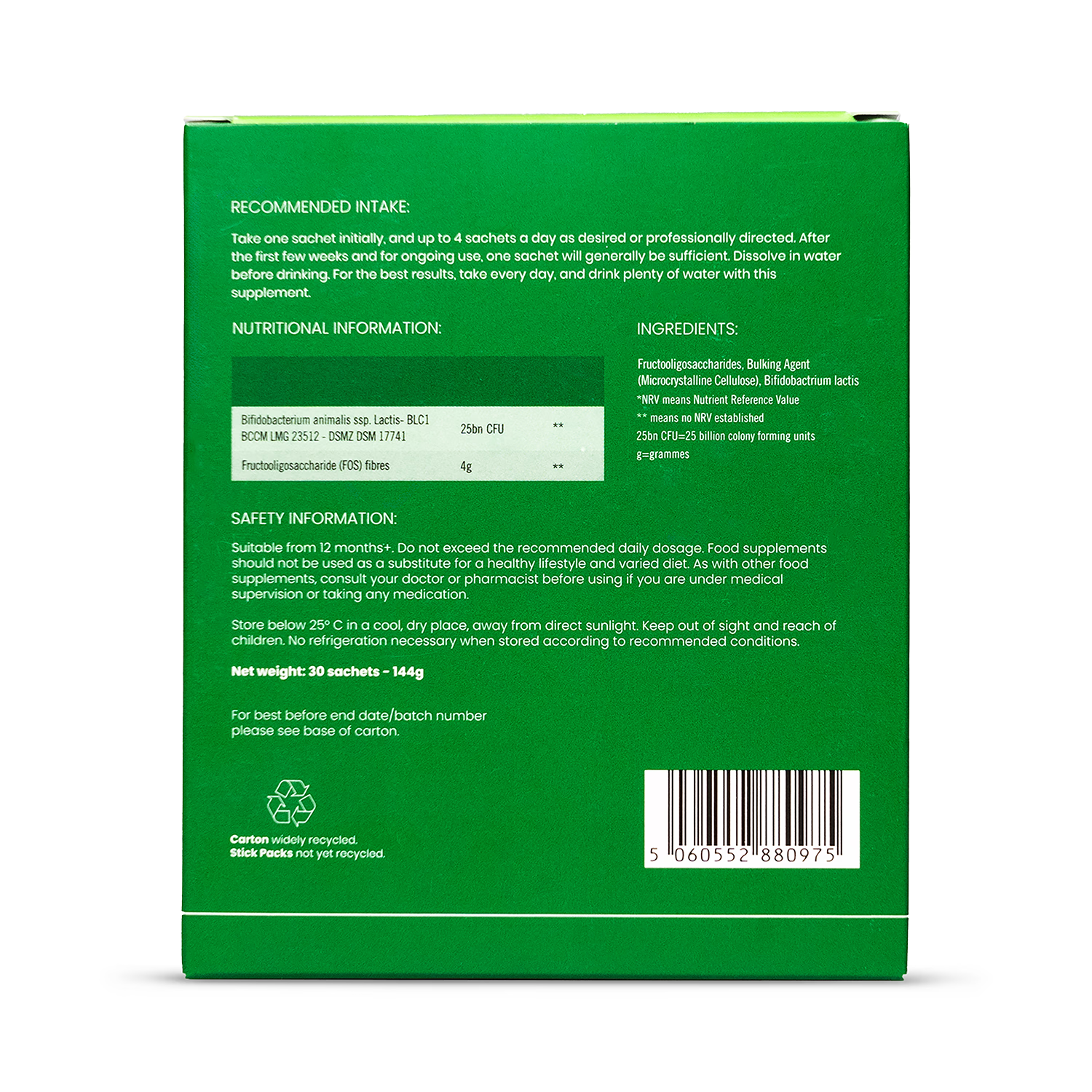 Neubria probiotic supplement Bifido & Fibre 30 sachets, UK version