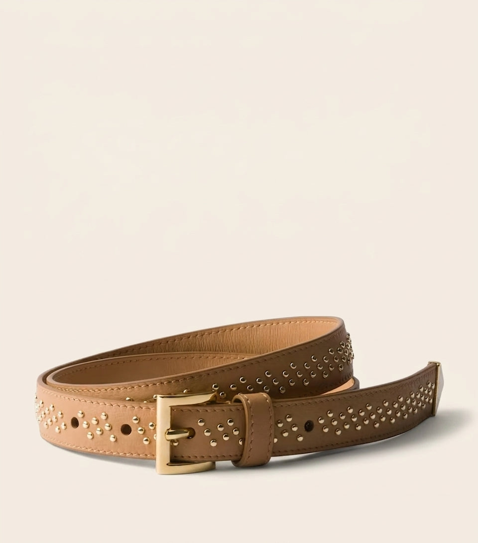 Prada studded leather belt with gold-tone studs, UK version