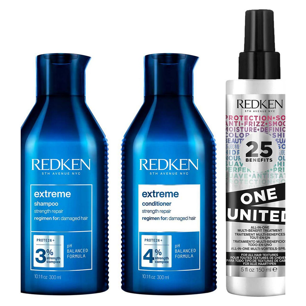 REDKEN Extreme Shampoo, Conditioner and One United Multi-Benefit Leave In Conditioner Bundle