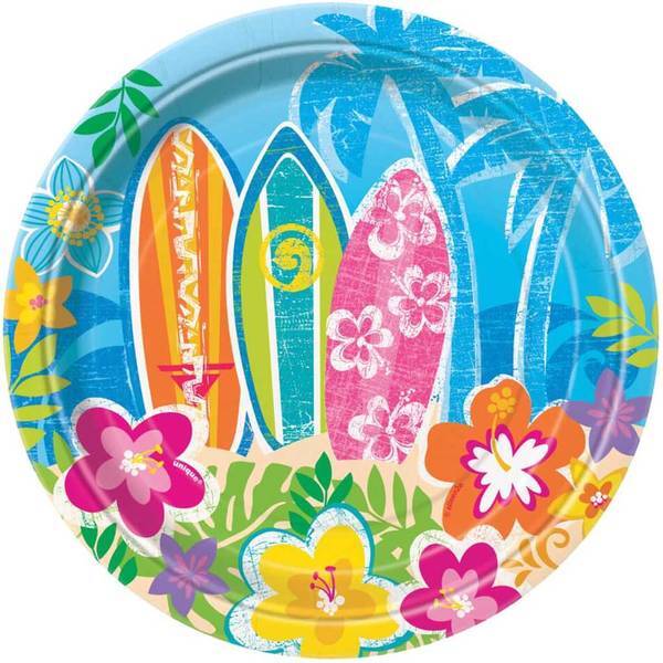 Unique Hawaiian party plates 17cm Pack of 8 (British brand)