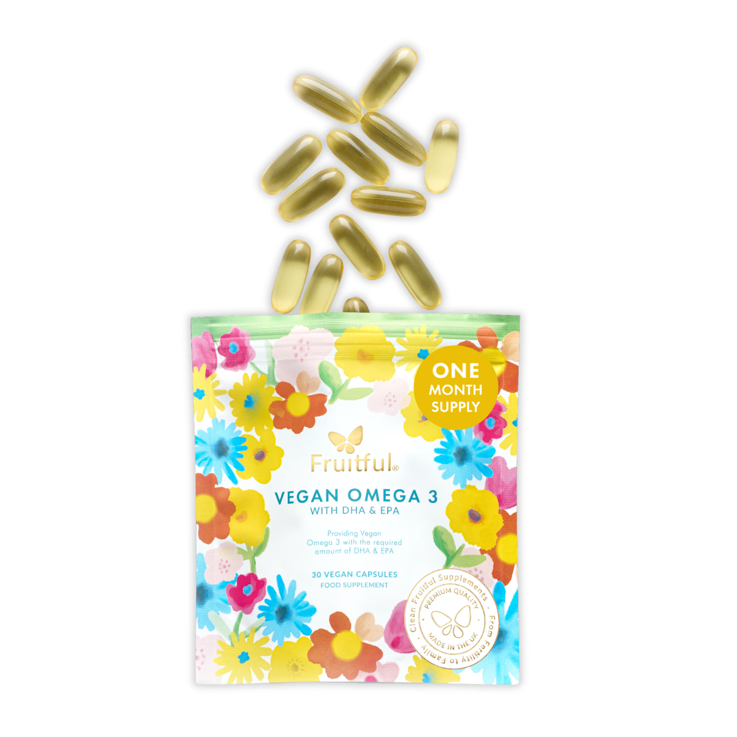Fruitful Vegan Omega-3 DHA + EPA softgels 30 count, UK version
