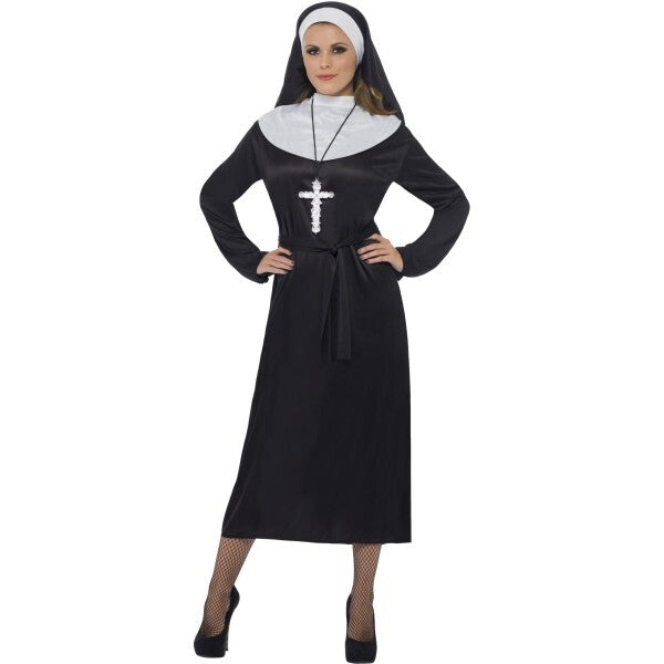 Smiffys black nun costume dress belt headdress UK version