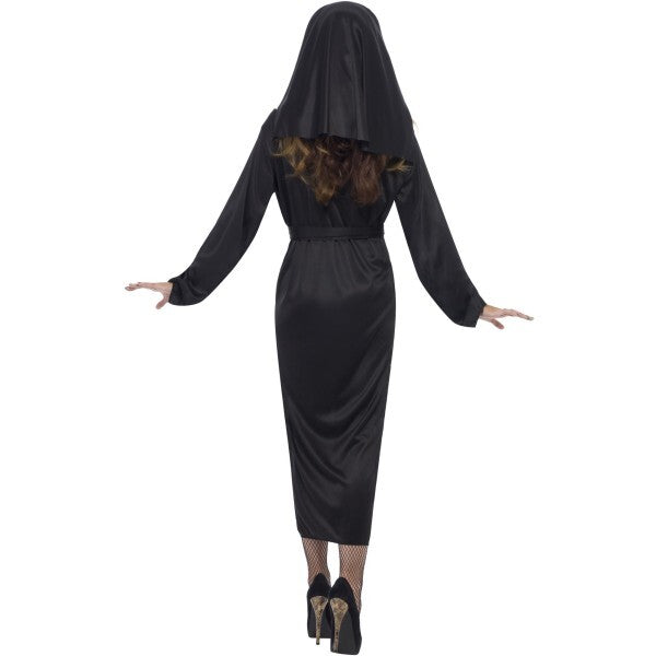 Smiffys black nun costume dress belt headdress UK version