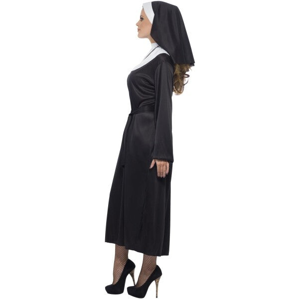 Smiffys black nun costume dress belt headdress UK version