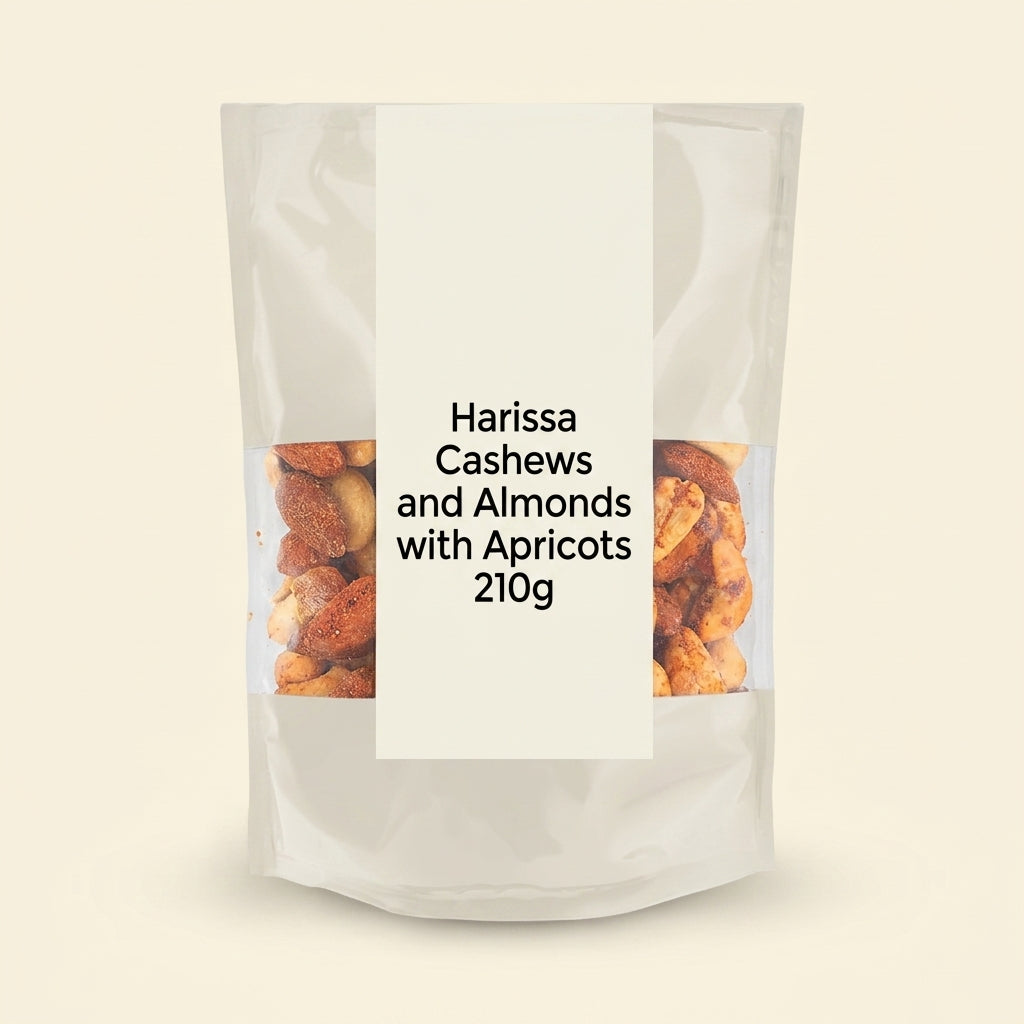 Holland & Barrett Harissa Spiced Cashew and Almond Mix with Apricots 210g, imported from the UK