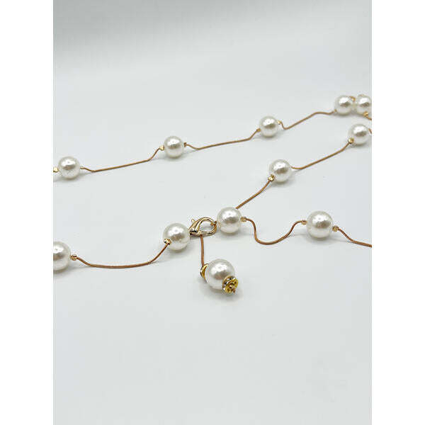 SVNX minimal pearl chain belt in gold, UK version
