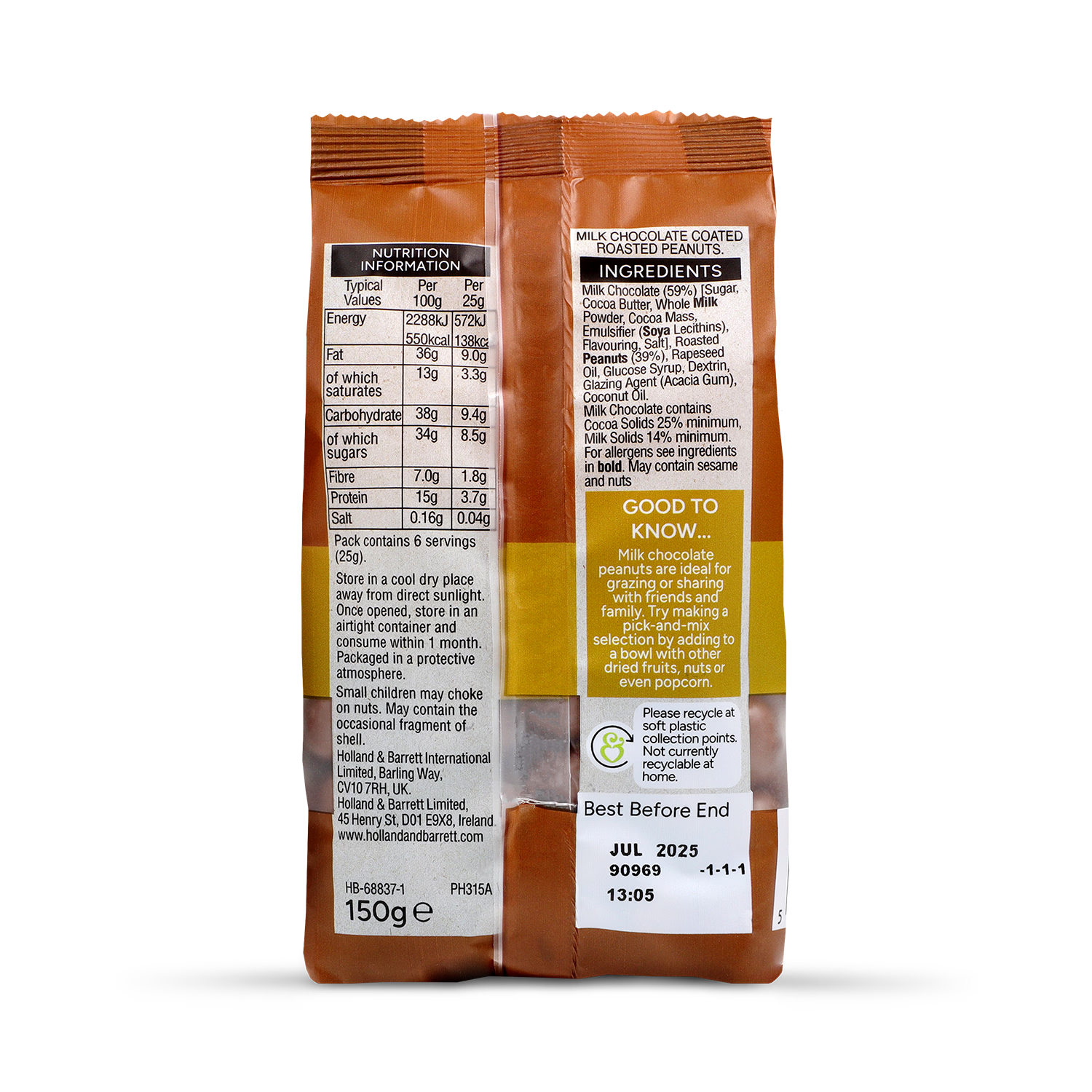 Holland & Barrett Milk Chocolate Peanuts 150g, UK version