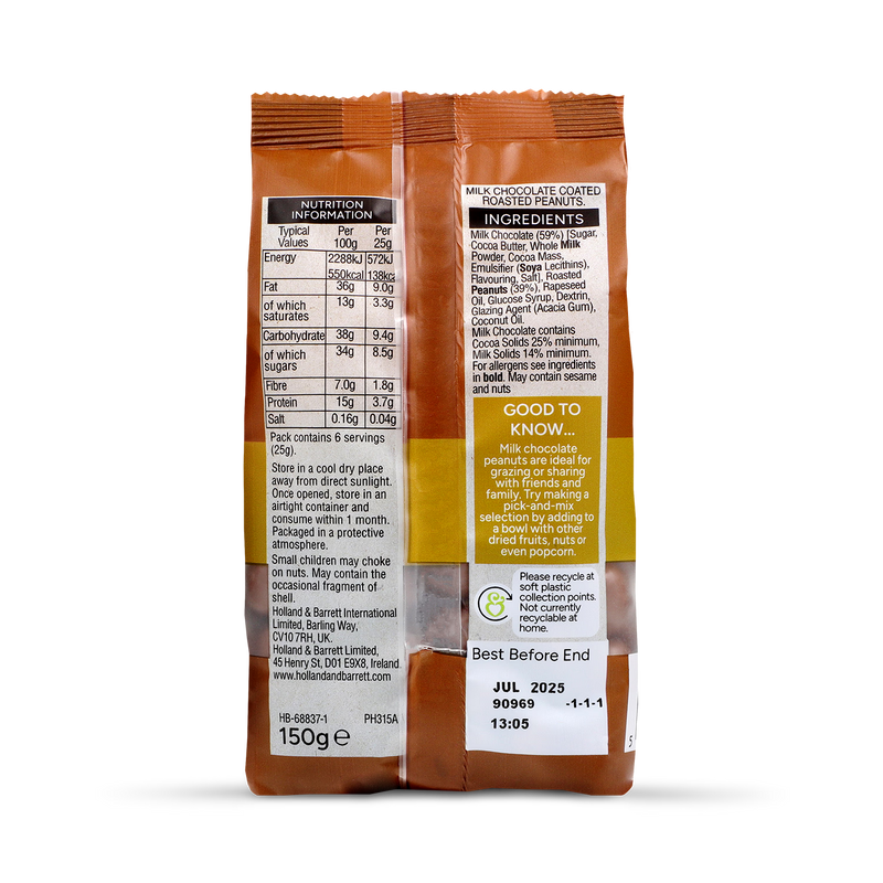 Holland & Barrett Milk Chocolate Peanuts 150g, UK version