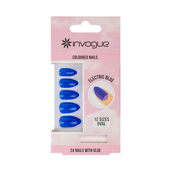 Invogue Electric Blue Oval Nails - Pack of 24 GOODS Superdrug   