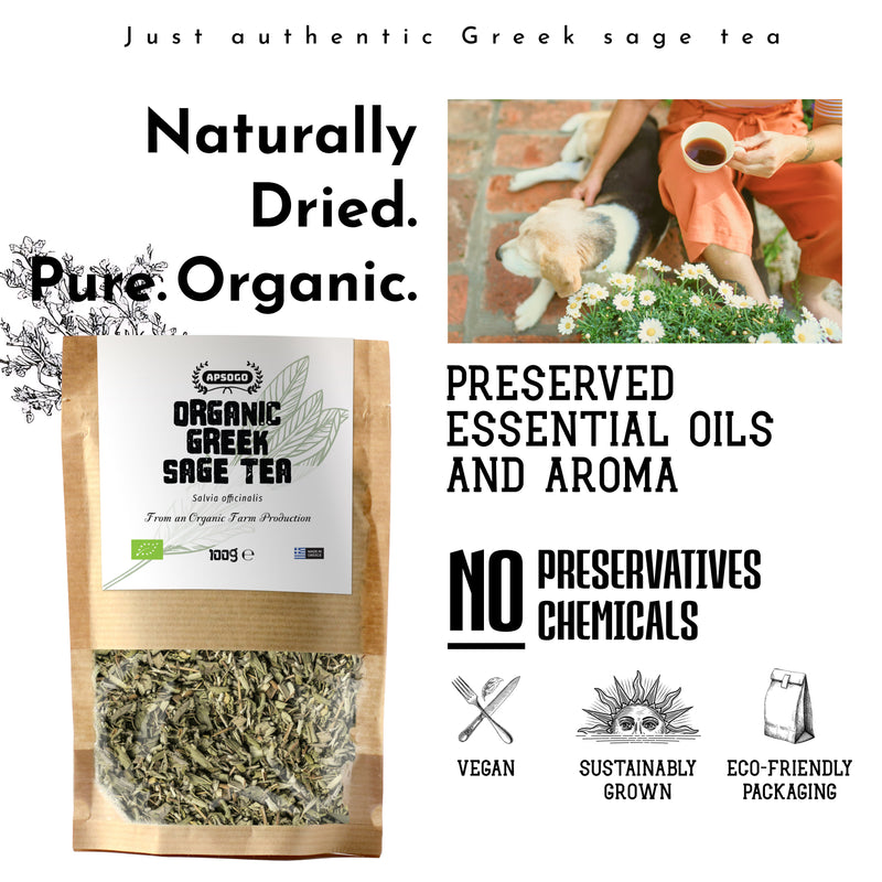 APSOGO organic sage tea loose leaf 100g, imported from the UK