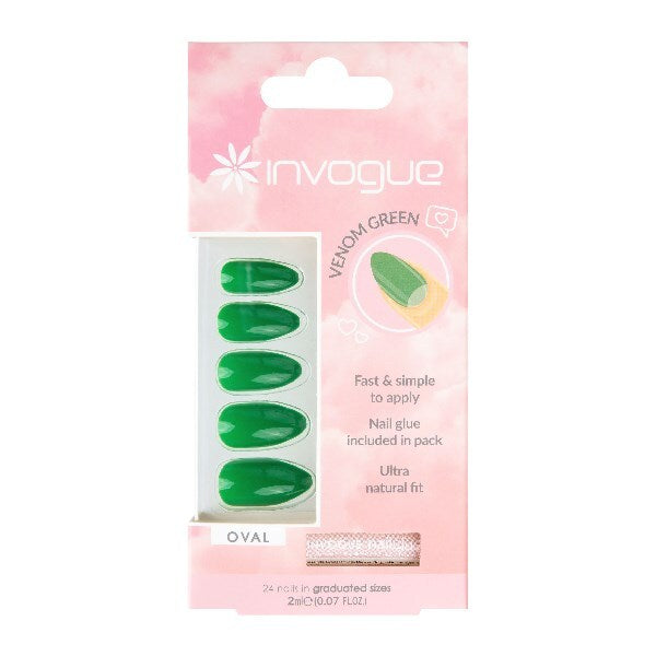 Invogue Venom Green Oval Nails - Pack of 24